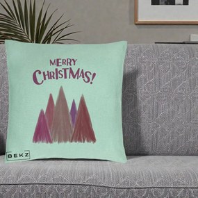 Perna Decorativa Merry Christmas Brazi Roz, 40x40 cm, Verde Menta, Husa Detasabila, Perna Inclusa, BEKZ®