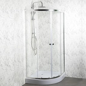 Cabină de duș curbată Leo 80 cromată cu cădiță de duș