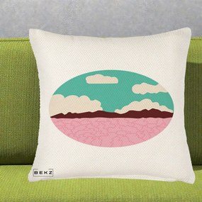 Perna Decorativa Peisaj Desert Oval Pastel, 40x40 cm, Crem Reliefat, Husa Detasabila, Perna Inclusa, BEKZ®