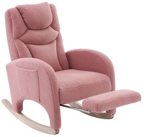 Scaun balansoar fotoliu relaxant cu brațe, tapițat și ergonomic, pentru living și dormitor, 66x96-125,5x99 cm, Roz