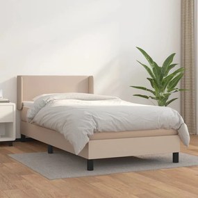 3130636 vidaXL Pat box spring cu saltea, cappuccino, 90x190 cm piele ecologică