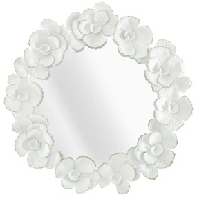 Oglinda decorativa alba cu rama din metal, ∅ 85,5 cm, Glam Flowers Mauro Ferretti