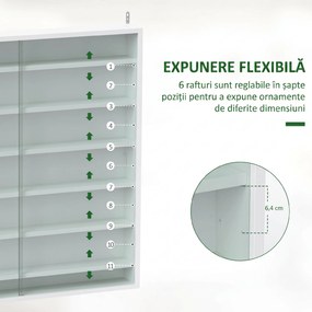 HOMCOM Vitrină pentru obiecte cu 6 rafturi reglabile, din PAL, cu uși din sticlă, 80 x 9,5 x 83 cm, alb | Aosom Romania