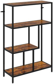HOMCOM Bibliotecă cu 4 Rafturi, Stil Industrial, Lemn și Metal, 77x30x116cm, Maro | Aosom Romania