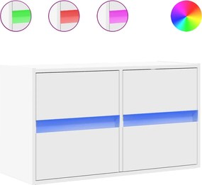 vidaXL Comodă TV de perete cu lumini LED, alb, 80x31x45 cm