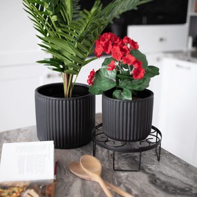 Ghivece de flori din ceramică, set de 2, negru mat, KELSO