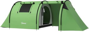 Outsunny Cort de camping pentru 3-4 persoane, stabil, impermeabil, cort familial cu dormitor și zonă de zi, rezistență la apă 3000 mm, Verde închis | Aosom Romania