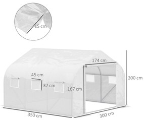 Outsunny Sera pentru grădină cu acoperiș din PE cu țevi din fier, alb, 3,5x3x2m | Aosom Romania