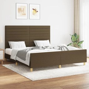 Cadru de pat cu tablie, maro inchis, 160x200 cm, textil Maro inchis, 160 x 200 cm, Benzi orizontale