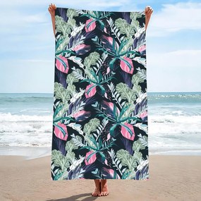 Prosop plaja NIGHT BLOSSOM 100x180 cm negru, 100% microfibra