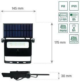 Proiector LED solar cu senzor NOCTIS LED/2W/1800 mAh 3,7V 6000K IP65