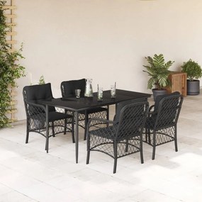 3212099 vidaXL Set mobilier de grădină cu perne, 5 piese, negru, poliratan