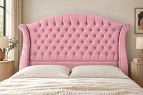 Pat tapițat Chesterfield din catifea Sorella Simple 160×200 cm, roz, cu ladă de depozitare