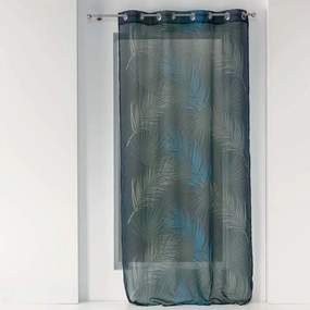 Perdea frumoasă, aerisită, albastru închis, cu motiv cu frunze 140 x 240 cm
