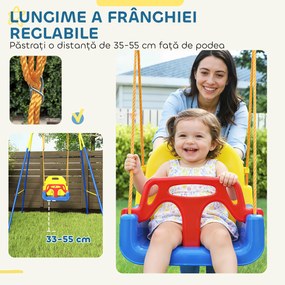AIYAPLAY Leagăn de Grădină pentru Copii 3-în-1, Leagăn pentru Bebeluși Interior și Exterior, Înălțime Reglabilă, Cadru Pliabil din Oțel, Centură de Siguranță, Ușor de Montat, 9 Luni - 8 Ani, Albastru | Aosom Romania