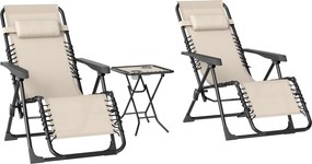 Outsunny Set de 2 Șezlonguri de Grădină cu Gravitație Zero și Măsuță cu Suport pentru Pahare, 47x47x54 cm, Bej | Aosom Romania