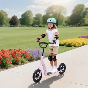 HOMCOM Trotinetă cu 2 Roți pentru Copii 5-12 Ani cu Frână Posterioară și Ghidon Reglabil, Trotinetă din Oțel și Plastic, 120x52x80-88 cm, Roz | Aosom Romania