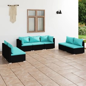 3102233 vidaXL Set mobilier de grădină cu perne, 7 piese, negru, poliratan