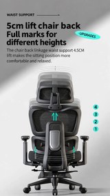VÉRION CONFORT – Scaun ergonomic, Translație șezut, Cotiere 3D, Tetieră 3D, Suport lombar reglabil, Spătar reglabil înălțime, pivotant, suport picioare, Negru