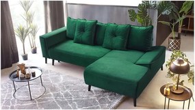 Colțar extensibil din catifea și șezlong pe partea dreaptă Bobochic Paris Hera Bis, verde