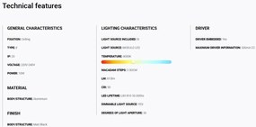 Spot LED incastrabil TULIPA Black recessed downlight 10W 36° 4000K CRI90 dali