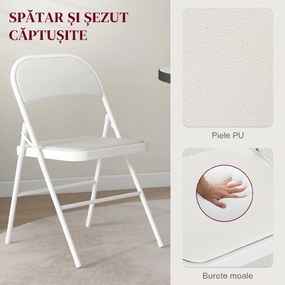 HOMCOM Set 2 Scaune Pliabile Tapițate din Piele Ecologică PU, Alb | Aosom Romania