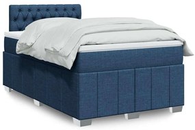 vidaXL Pat box spring cu saltea, albastru, 120x200 cm, textil