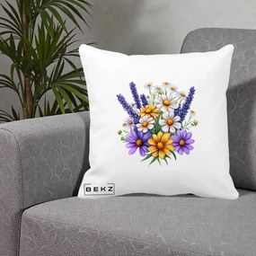 Perna Decorativa Lavanda Musetel si Flori Mov, 40x40 cm, Alba Mata, Husa Detasabila, Perna Inclusa, BEKZ®