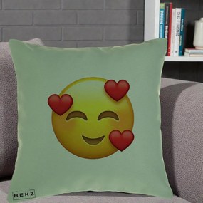 Perna Decorativa Emoji cu 3 Inimi, 40x40 cm, Verde, Husa Detasabila, Perna Inclusa, BEKZ®