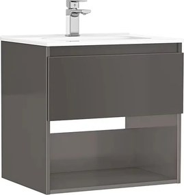 Set dulap baza suspendat Gala Daily antracit 1 sertar cu lavoar 60 cm