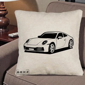 Perna Personalizata Porsche 911 Silueta, 40x40 cm, Bej Canapea, Husa Detasabila, Perna Inclusa, BEKZ®