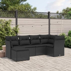 3263171 vidaXL Set mobilier de grădină cu perne, 6 piese, negru, poliratan