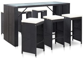 vidaXL Set mobilier bar de grădină cu perne, 7 piese, negru, poliratan