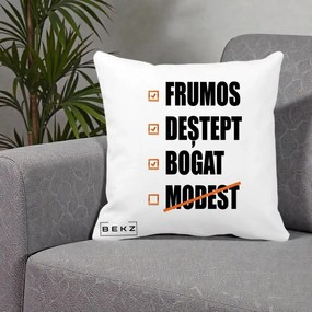 Perna Decorativa Frumos Destept Bogat, 40x40 cm, Alba Mata, Husa Detasabila, Perna Inclusa, BEKZ®
