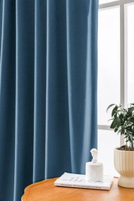 Draperie opaca Culoare albastru kerosen VELVET 135x250 cm Agățat: Inele metalice