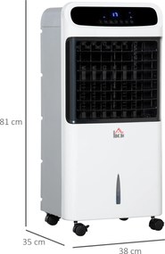 HOMCOM Aer condiționat cu răcire cu apă Telecomandă 3 moduri, 3 viteze, timer 12 h, afișaj LED, 38x35x81 cm Alb | Aosom Romania