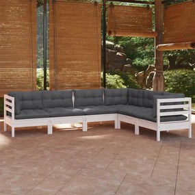 3096684 vidaXL Set mobilier de grădină cu perne, 6 piese, alb, lemn masiv pin