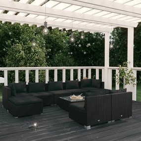 3102008 vidaXL Set mobilier de grădină cu perne, 10 piese, negru, poliratan