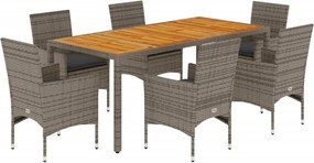 vidaXL Set mobilier grădină cu perne 7 piese gri poliratan/lemn acacia