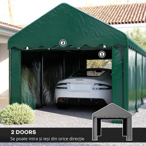 Outsunny Carport tente garage 3 x 6m Acoperiș mașină robust cu 2 uși înfășurate, țesătură 200g PE, verde | Aosom Romania