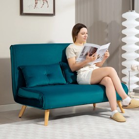 HOMCOM Canapea extensibila pentru 2 persoane, canapea pat, spatiu pentru dormit, spatar reglabil, husa din material textil, structura metalica, Verde | Aosom Romania