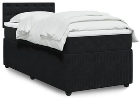 vidaXL Pat box spring cu saltea, negru, 90x190 cm, catifea
