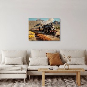 Tablou pe sticlă - Locomotivă cu aburi (70x50 cm)