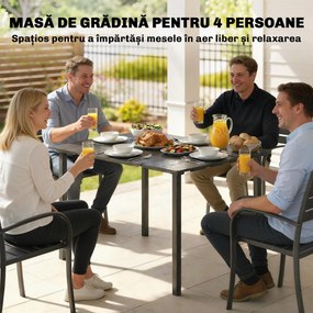 Outsunny Masă de Dining pentru Exterior pentru 4 Persoane, Masă Dreptunghiulară de Grădină cu Blat din HDPE și Cadru Metalic, Neagră | Aosom Romania
