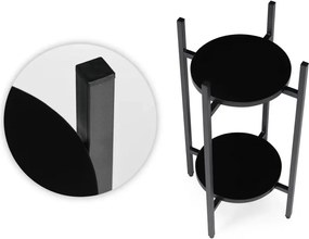 Suport pentru flori Loft - raft cu 2 etaje cu rafturi negre rotunde