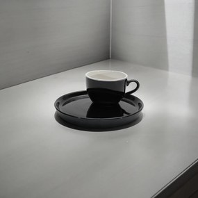 Set Cafea Ceasca si Farfurie Vulcano Duo negru lucios (farfurie 20cm, ceasca 250ml)