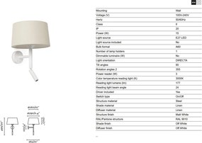 Aplica de perete cu reader LED WINDSOR alb