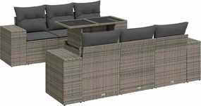 vidaXL Set canapele de grădină, 7 piese, cu perne, gri, poliratan