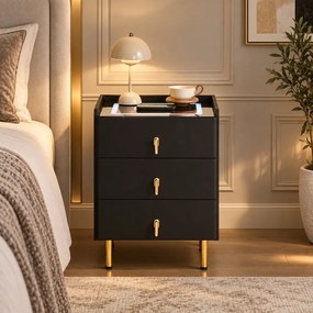 LIVÉA— Noptieră inteligentă cu încărcare Wireless, Bluetooth Stereo, iluminare RGB, USB + Type-C, Negru
