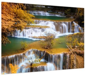 Tablou pe sticlă - Cascada Huay Mae Khamin, Thailanda (70x50 cm)